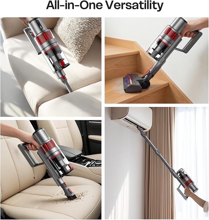 Cordless Vacuum Cleaner 600W/50KPA Stick Vacuum with Rechargeable Design Up to 60 Minutes Powerful Suction Lightweight Vacuum Cleaner for Home/Pet Hair/Carpet/Hard Floor Grey