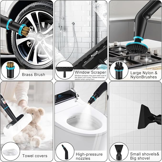 Steam Cleaner 2500W Portable Handheld Steamer for Cleaning Large Capacity Tank Pressurized Steam Cleaning Machine for Home Car Bathroom Kitchen Furniture Grout Floor Tile