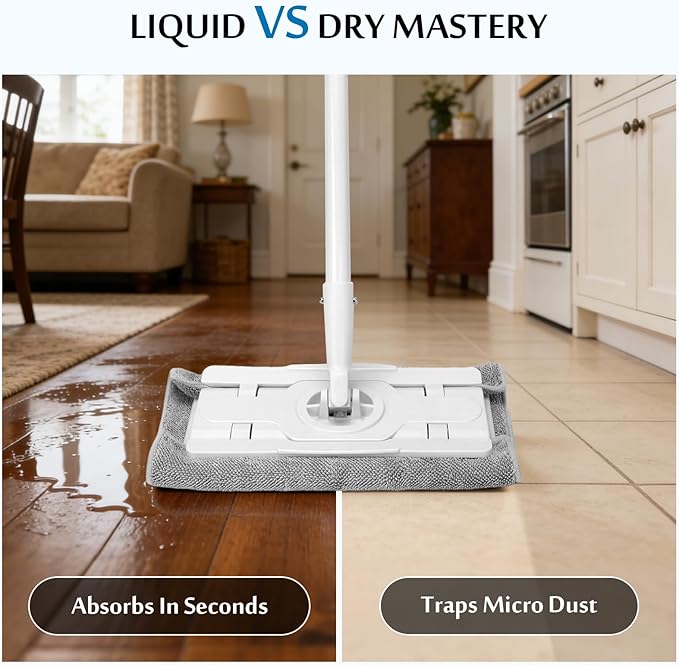 Flat Mop Microfiber Mop with 55’’ Long Handle Mops for Floor Cleaning with Flexible 12 ‘’ Flat Head Household Wet &amp Dry Mops for Wall Floor