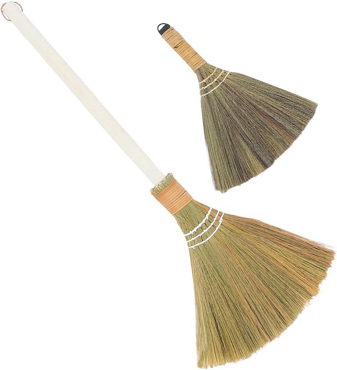 Ciieeo 2pcs Handmade Grass Broom Set Removable Soft Bristle Broom for Indoor Cleaning Natural Straw Design for Dust Sweeping Living Rooms Kitchens