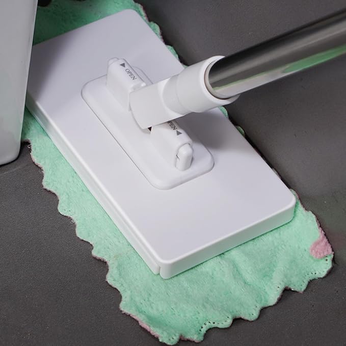 2 Set Disposables Dust Mops with 8 Reusable Cloths 100x16x8.5cm Automatic Fabric Clamp Lazy Mop 360° Rotatable Detachable Press Flat Mop Portable Face Towel/Wipes Cleaner for Floor Bathroom Kitchen