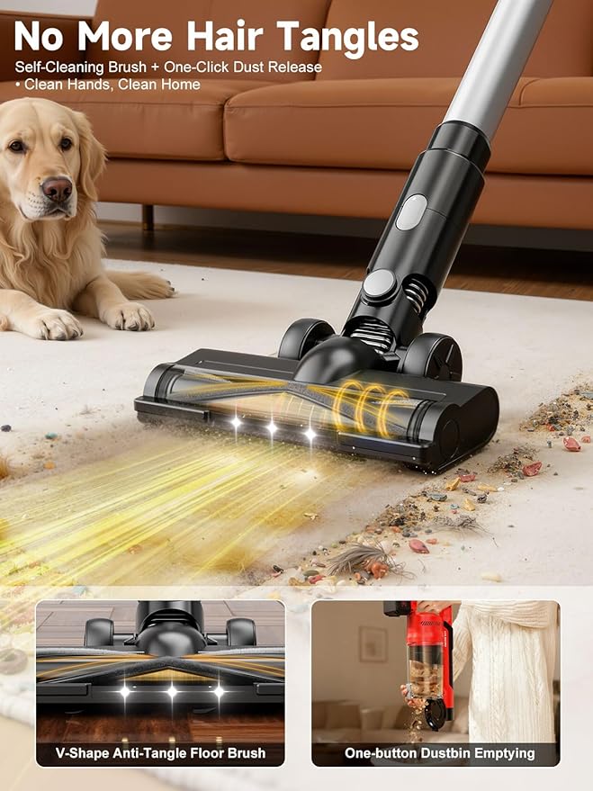 60KPa Cordless Vacuum Cleaner for Home 700W Pet Vacuum 70-Min Runtime Lightweight Rechargeable 8000mAh Dual Batteries 2L Dust Cup LED Display Anti-Tangle for Pet Hair Carpet &amp Hardwood Flo