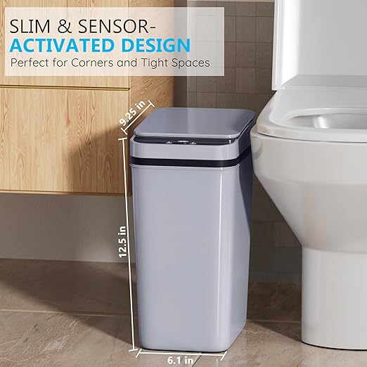 3Pack Bathroom Small Trash Can with Lid 2.6 Gallon Touchless Automatic Garbage Can Slim Waterproof Motion Sensor Smart Trash Bin for Bedroom Office Living Room White/Black/Grey