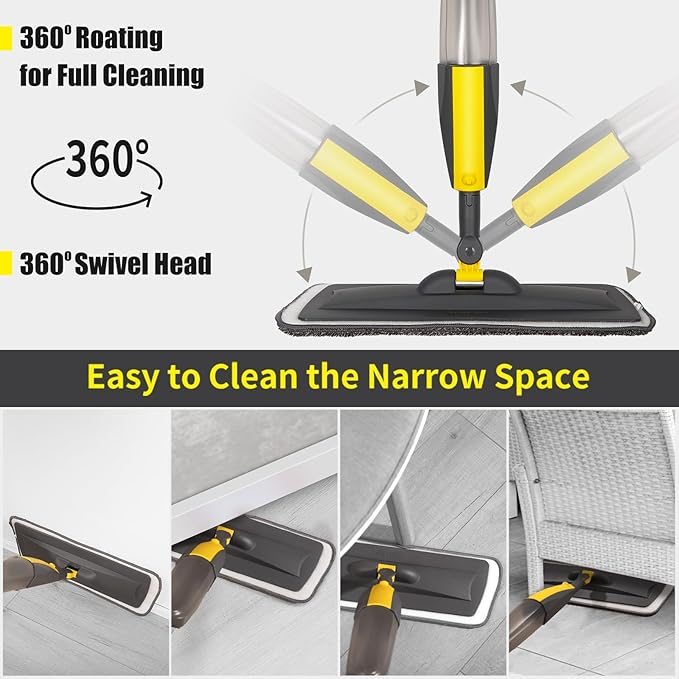 Mops for Floor Cleaning Spray Mop with 400ml Refillable Bottle and 2 Replacement Pads Dry Wet Floor Household or Commercial Hardwood Laminate Tile Ceramic