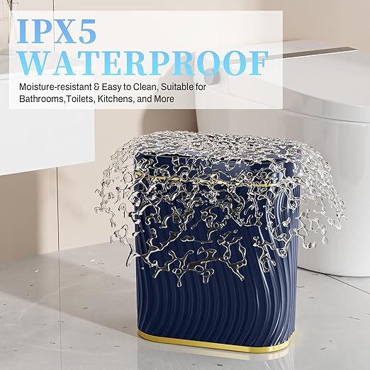 steo spce Bathroom Small Trash Can with Automatic Touchless Lid 2.6 Gallon Smart Garbage Can Narrow Waterproof Trash Bin for Bedroom Office Living Room (Dark Blue)