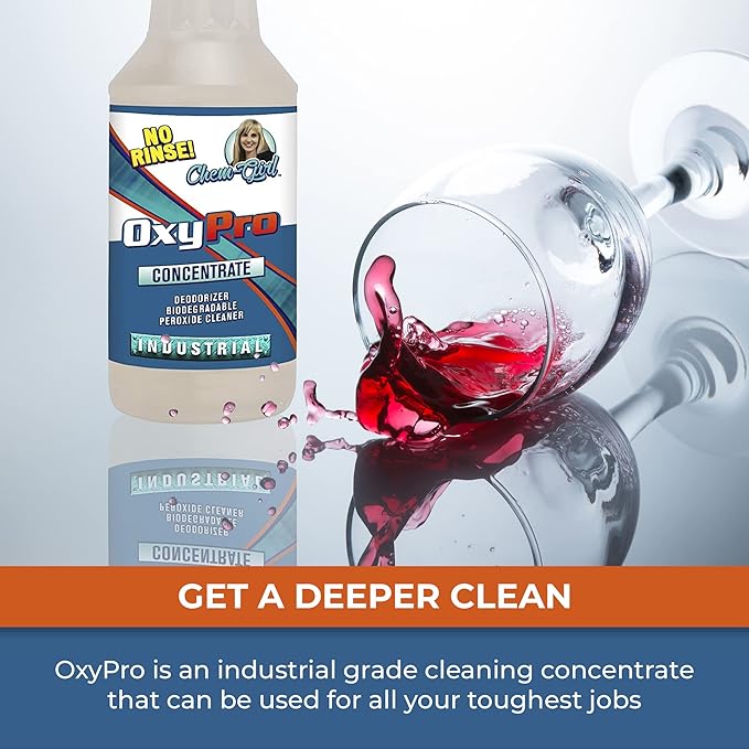 Chem-Girl OxyPro Concentrated Multi-Purpose Surface Cleaner to the Rescue - Chlorine-Free Oxygen-Powered Stain &amp Odor Remover 5 Percent Hydrogen Peroxide (H2O2) 1 Quart 2-Pack