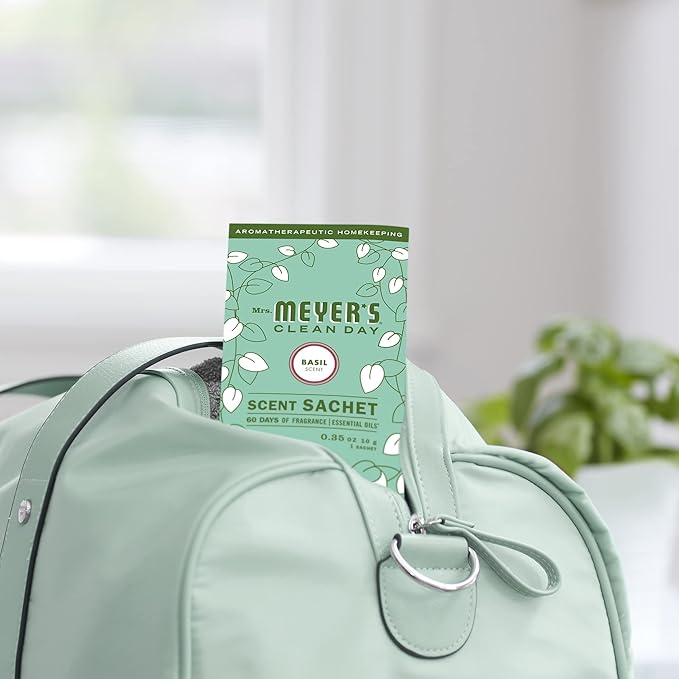MRS. MEYER'S CLEAN DAY Air Freshener Sachets Fragrance for your Locker Car Closet and Gym Bag Basil Pack of 3