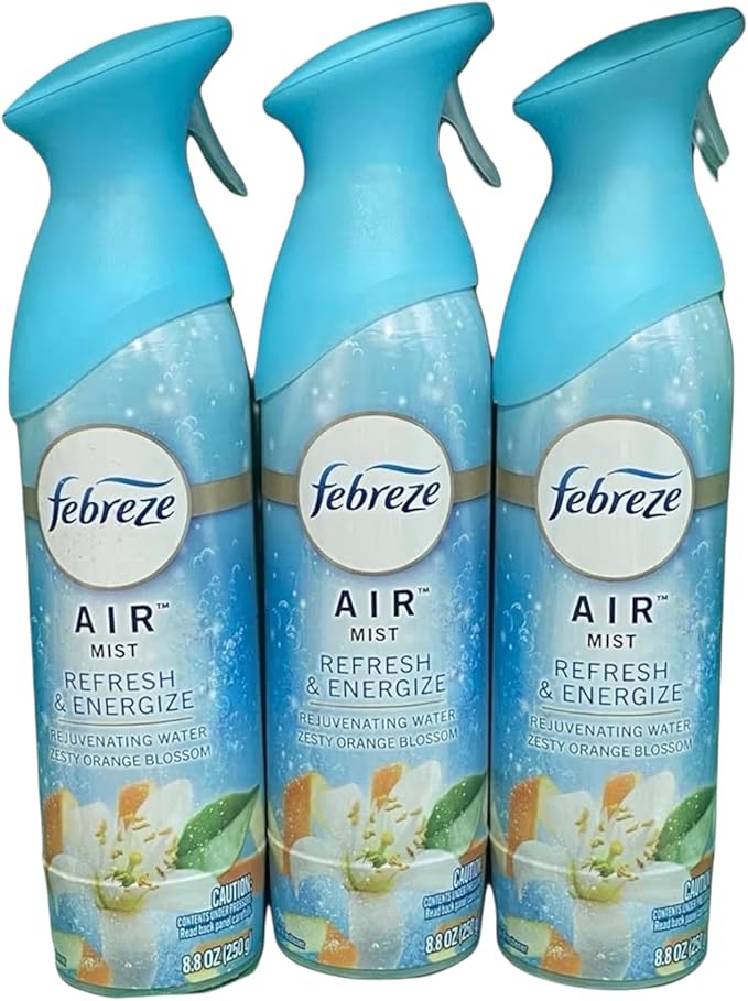 FE.BRE.ZE. AIR FRESHENER. Mist Refresh &amp Energize Rejuvenating Water Zesty Orange Blossom Scent 3 bottles 8.8 0z (3 pack)