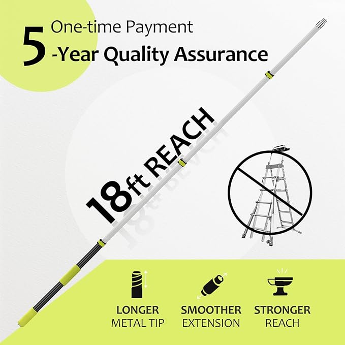 【Upgrade Anti Rotation 】 24ft High Reach Duster Kit5-18ft Lightweight Aluminum Alloy Extension Rod7-Piece Set210° Steering Head Clean Various Anglefor Cleaning CeilingHigh Wall