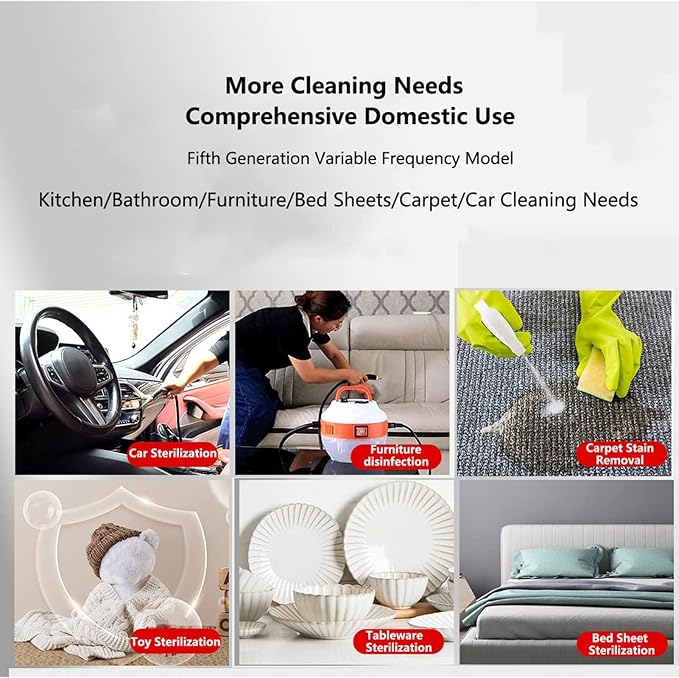 Handheld Steam Cleaner Electric Steam Cleaning Machine with 6 Level Adjustable Buttons 1L Glass Tank 2m Long Spray Gun Tube for Car Detailing (US Plug 110V)