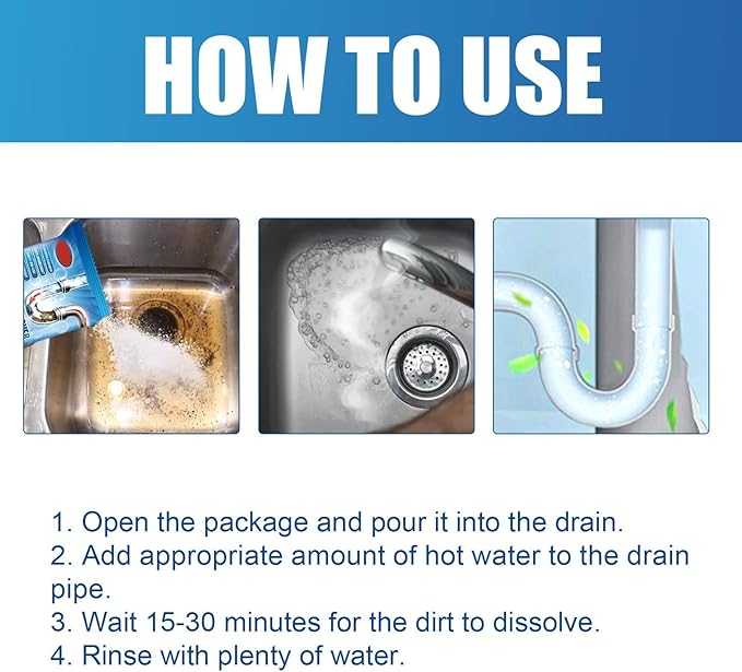 Drain Clog Remover Powder - Fast-Acting Pipe Cleaner For Hair Grease &amp Soap Scum - Eliminates Odors(3box)