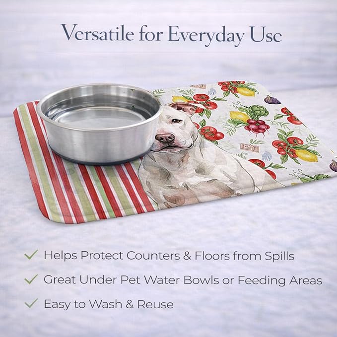 Caroline's Treasures White Staffordshire Bull Terrier Vegetables Dish Drying Mat Absorbent Dish Drying Mat Pad for Kitchen Counter Dish Drainer Mat for Countertop 14 x 21 Multicolor