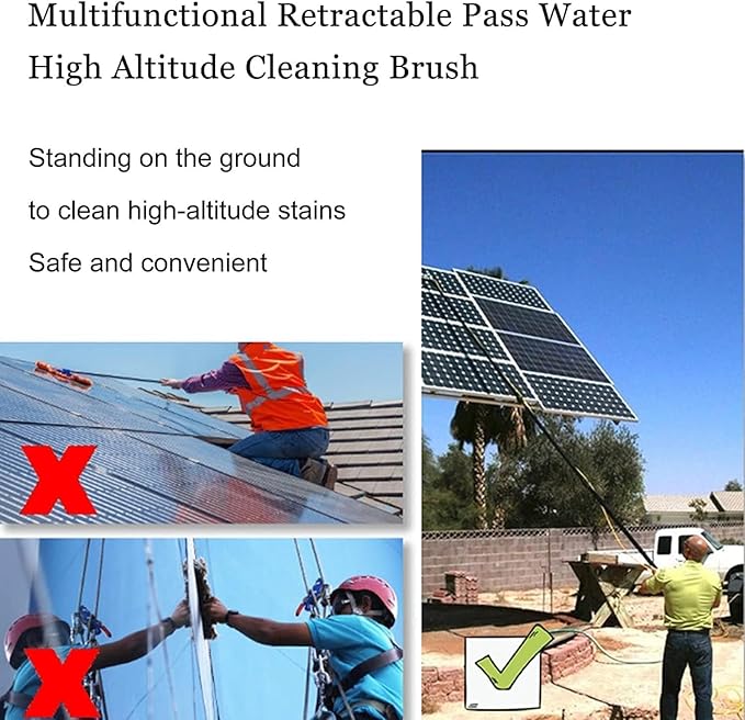 Telescopic Window Cleaner Window Cleaning Pole Water Fed Pole Kit for Cleaner Conservatory Roof Photovoltaic Panel Cleaning Extendable Solar Panel Roof Cleaning Tools(50cmbrush 9mRod)