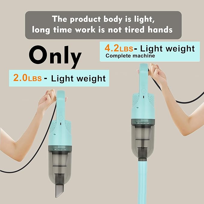 6-in-1 Lightweight Stick Vacuum Cleaner with 350W Powerful Motor Mini Portable Household Handheld Vacuum Cleaner for Domestic Hard Floors Carpets and Pet Hair(Light Green Corded)