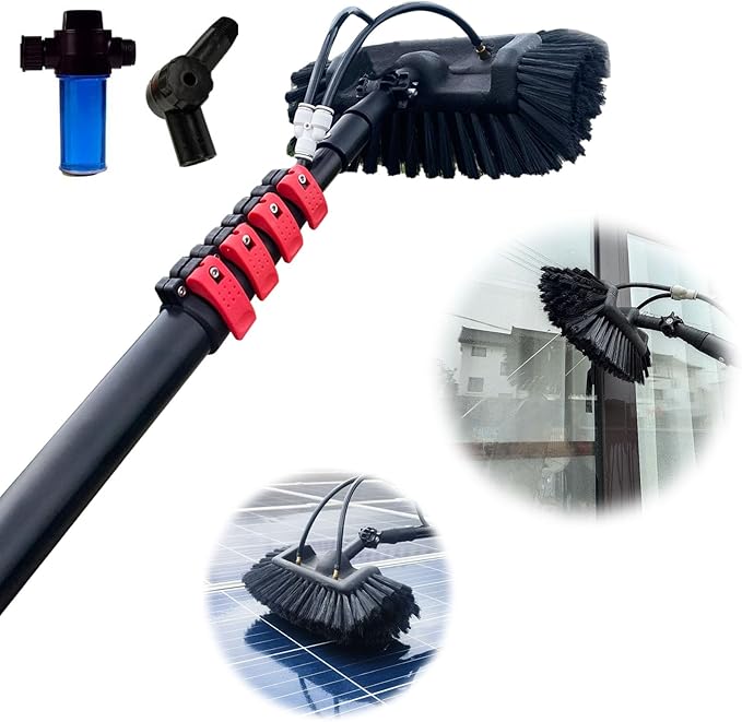 3.6-10.8m Washing Kit Window Cleaning Pole Water-fed Brush Window Cleaning Pole Water Fed Telescopic Brush Window Cleaner Equipment for Home and Commercial Window Cleaning (5.4M)