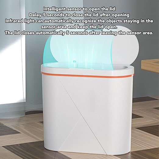 TOPINCN Home Diffuser Auto Trash Can Bathroom Crack Deodorizer 15L White Minimalistic Plastic Fragrant Room Diffuser Home Freshness Garbage Scent Restroom Wastebaskets