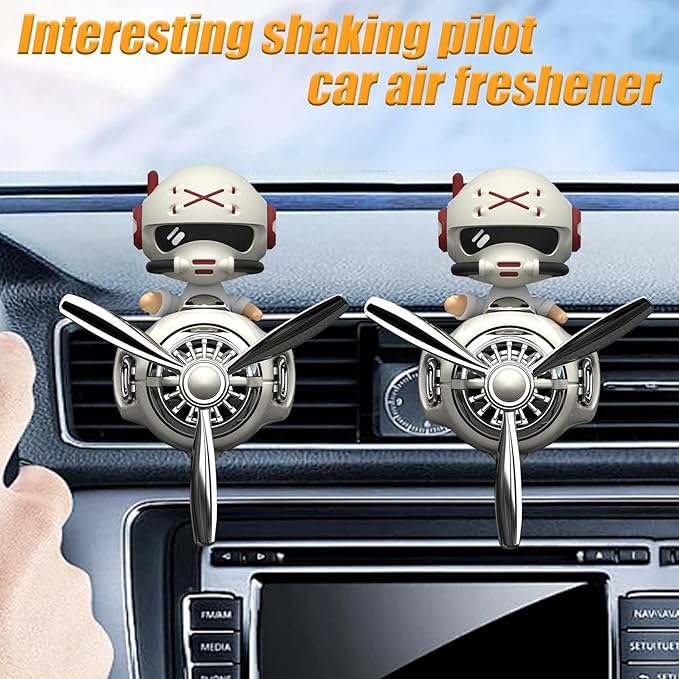 2Pcs Car Air Fresheners Cute Bear Pilot Automotive Air Outlet Creative Car Perfume Diffuser Automotive Accessories Air Vent Decoration with 8 Fragrant Tablets (White 1+White 1)
