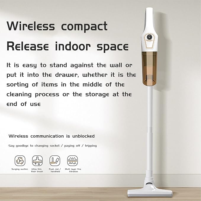 Cordless Stick Vacuum 120W Powerful Suction Handheld Vacuum 3-Speed Cleaner for Carpet and Hardwood Floor DebrisDustsPet Hair