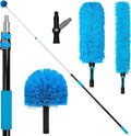 20FT High Ceiling Fan Duster with 5-12FT Extension Pole Extendable Reusable Cobweb and Bendable Feather Duster Kit for Cleaning Spiderweb and Dust