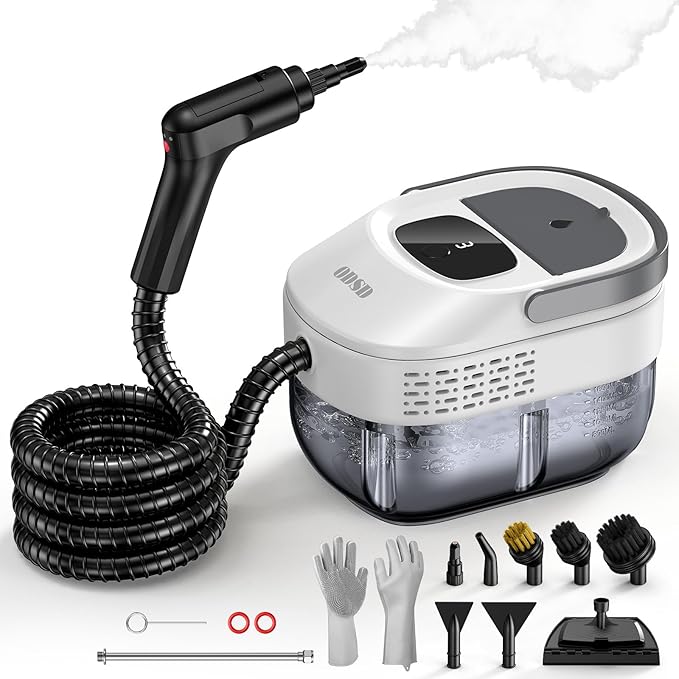 ODSD Steam Cleaner for Home &amp Car 3-Level Adjustable Steamer for Cleaning 15s Heat-Up &amp 1.6L Large Tank Handheld Steam Cleaner for Car Detailing Home Tile Grout Furniture with 15pcs Acc