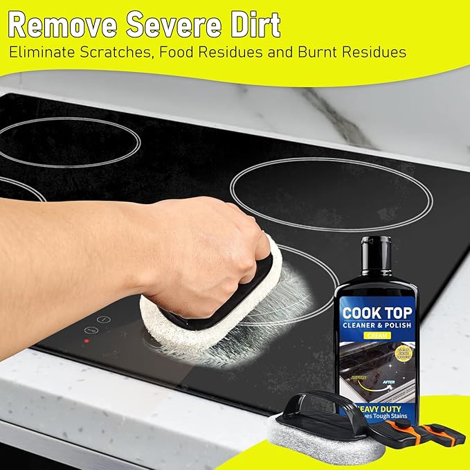 Cooktop Cleaner Kit35 oz Glass Top Stove Cleaner and PolishStove Top Cleaner Kit with ScraperScrubbing PadRemoves Tough Stains