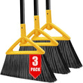 Heavy Duty Broom Outdoor and Indoor 3 Pack Upgraded Commercial Angle Brooms Perfect Yellow Broom of House Kitchen Garage Courtyard