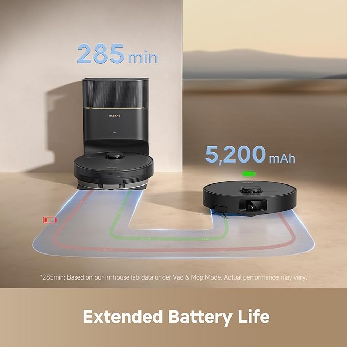 DREAME D20 Pro Plus Robot Vacuum 13000Pa Suction DuoBrush for Pet Hair Corner Cleaning Self Emptying LDS Navigation Laser Avoidance Vacuum Mop Hard Floors&ampCarpets (Black)