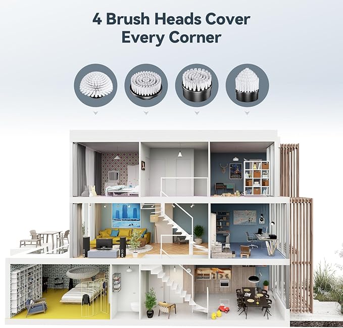4 Replaceable Brush Heads for Uaoaii 21V Electric Spin Scrubber Cordless Shower Scrubber Replacement Brushes for Bathrooms Kitchens Floors Tiles Tubs Cleaning