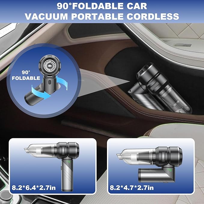 Car Vacuum Portable Cordless with 18000Pa Suction 4 in 1 Air Duster &amp Mini Vacuum Cleaner High Power Foldable Rechargeable Brushless Motor Airify Pro Car Vacuum for Home Office Pet Hair