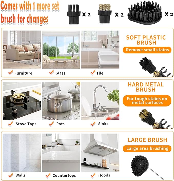 Handheld Steam Cleaner 2500W 1500ml High Pressure Steamer for Cleaning (Cream-1500ML Water Tank)