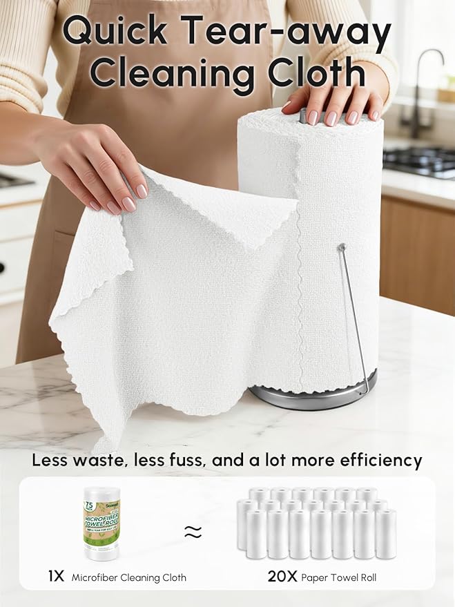 Microfiber Cleaning Cloths Roll 225 Pack Tear Away Microfiber Towels Roll 12 x 12 Lint Free Rags Reusable Cleaning Cloths Washable Scratch FreeUltra Absorbent Dish Rags(White)