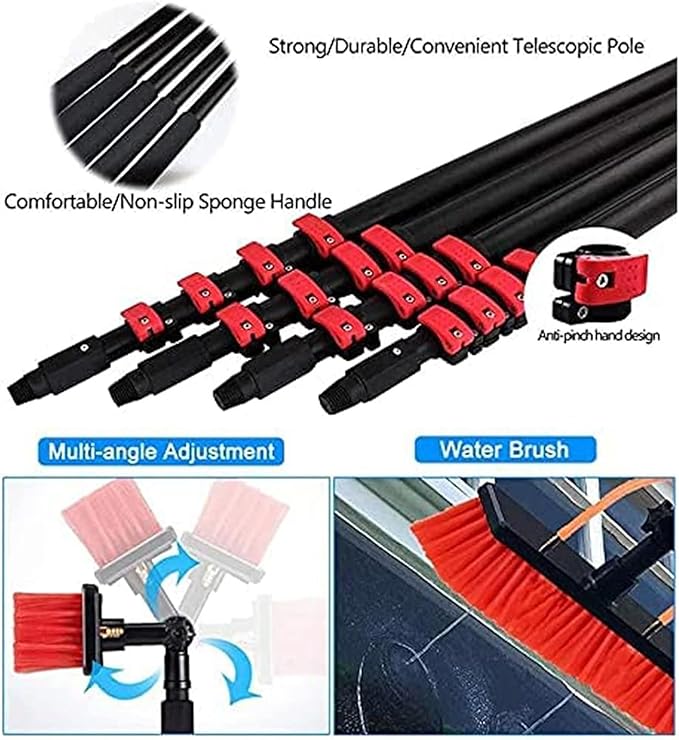 Water Fed Telescopic BrushWindow Cleaning KitOutdoor Window CleanerSolar Panel Cleaning System Extendable Pole Water Fed Brush Spray Washer (20ft/6m)