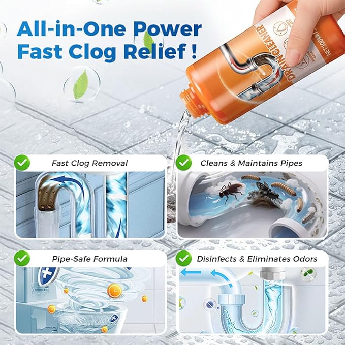4-In-1 Powerful Pipe Unclogging PowderSink Cleaner And Deodorizer Drain Clog Remover For Kitchen Sinks Shower Drains Tubs (3PCS)