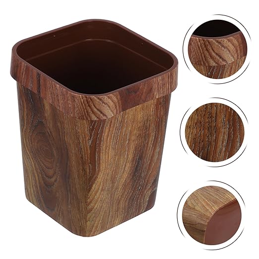 DOITOOL Wood Grain Trash Can Pattern Wastebasket for Bathroom Kitchen Office Elegant and Space-Saving Design Easy to Clean Reusable Rubbish Bin