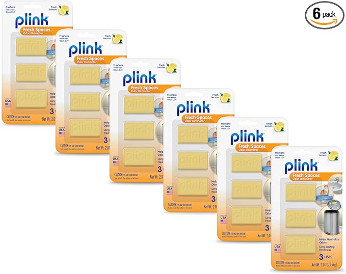 Plink Fresh Spaces Odor Eliminator: Helps Neutralize Odors Long Lasting Freshness Made in the USA Fresh Lemon Scent 3 ct - Pack of 6-18 total