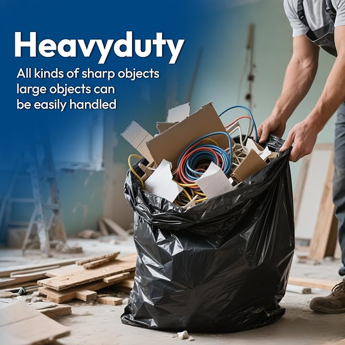 Heavy Duty Contractor Trash Bags 55 Gallon 30 Count 1.2 Mil Strong Black Garbage Bags Leakproof Star Seal for Construction Yard Demolition Debris