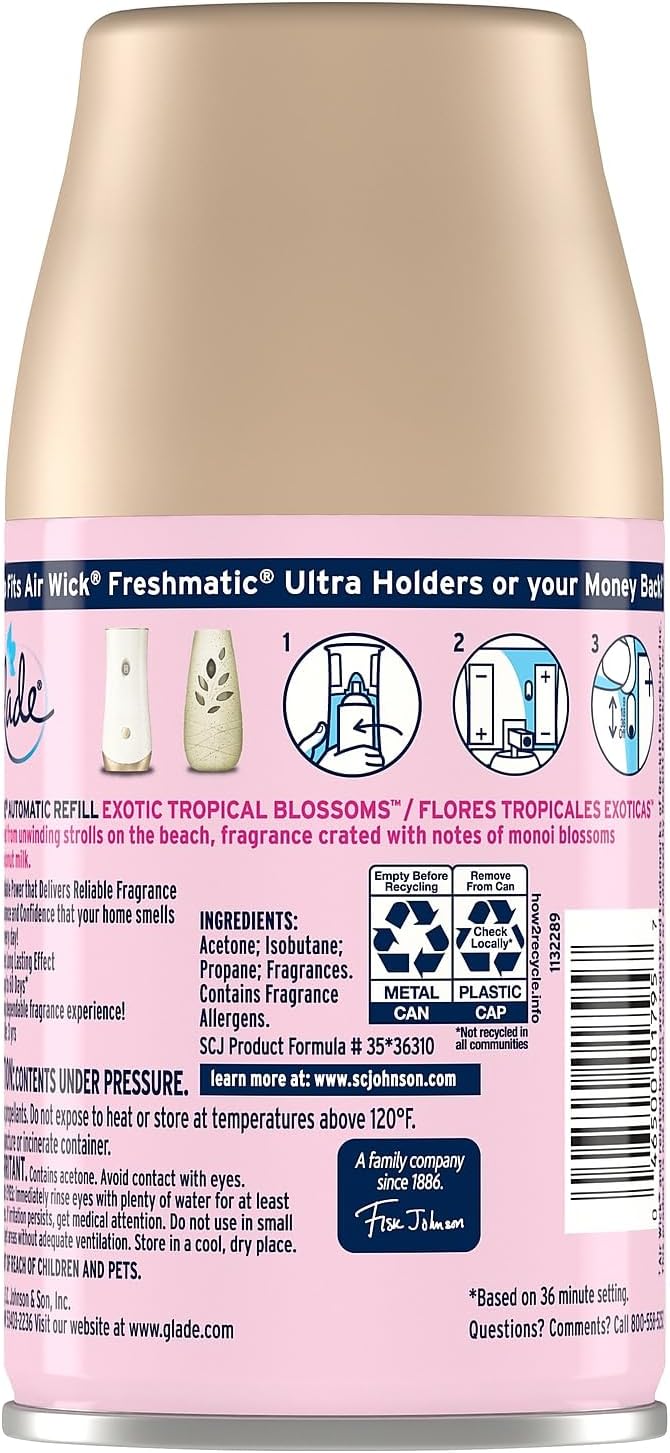 Glade Air Freshener Automatic Spray Refill Exotic Tropical Blossoms Scent 6.2 Oz. 4/Pack (318296)