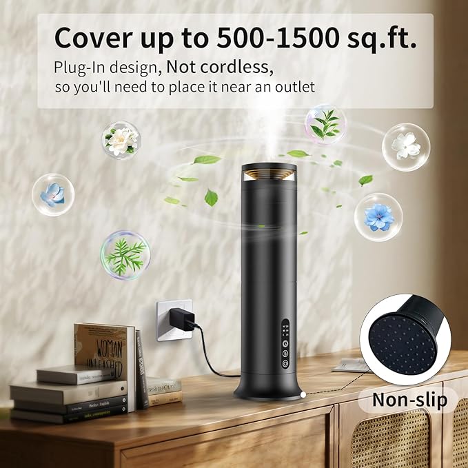 Waterless Scent Diffuser Starter Kit – Two-Fluid Nano Tech 1000 Sq Ft Coverage Aromatherapy Essential Oil Diffuser for Home Hotel Office Included 5 Scented Essential Oils Remote Control