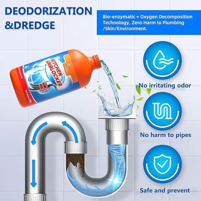 Liapu 2pcs Liquid Plumber Drain Cleaner Drain Clog Remover Kitchen Strength Hair Eliminator Gel Clog Remover Bathroom Cleaning Supplies for All Septic Systems And Pipes