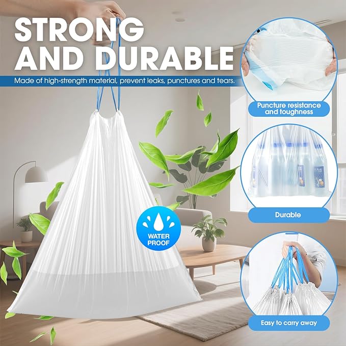Small Trash Bags 2-4 Gallon 500 Count Super Value Bulk Drawstring Garbage Bags Mini Plastic Trash Bags for Bathroom Office Bedroom Wastebasket Trash Can Liners