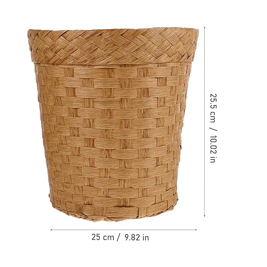 IMIKEYA Wicker Waste Paper Basket Small Woven Basket Desktop Trash Can Wastebasket Decorative Waste Bin Round Garbage Can Rubbish Basket for Bedroom Bathroom Office Home
