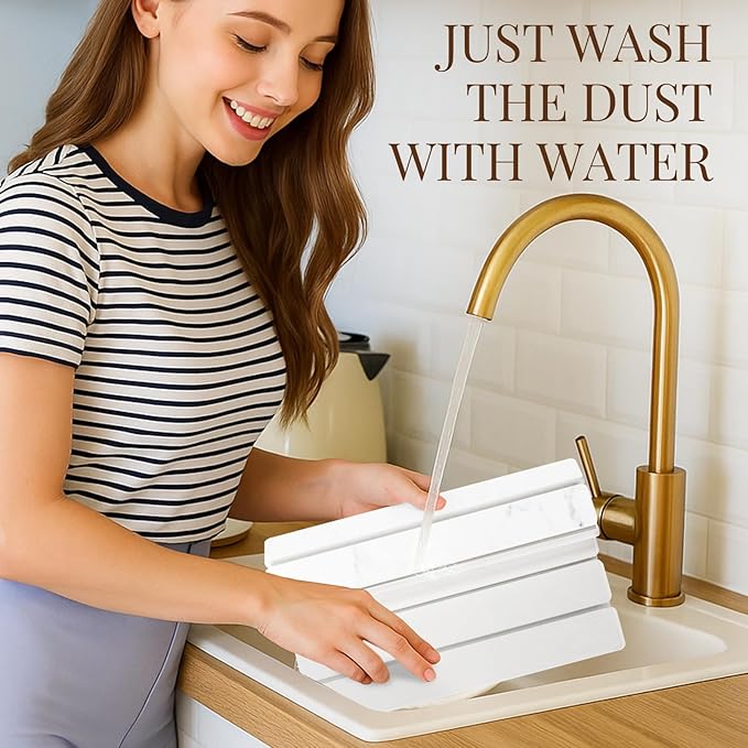 Large Stone Dish Drying Mats for Kitchen Counter 16(L)×12(W) Foldable Quick Dry Stone Dish Drying Mats Kitchen Absorbent Diatomaceous Earth Drying Stone Mat for Dishes Bottles Cups Marble White