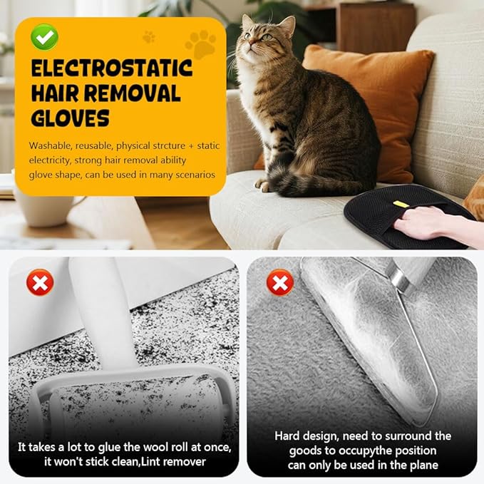 2 Pcs Pet Hair Removal Glove for Dogs &amp Cats 2026 New Electrostatic Pet Hair Glove Reusable Pet Hair Remover Tool for Laundry Couch Carpet (#01)