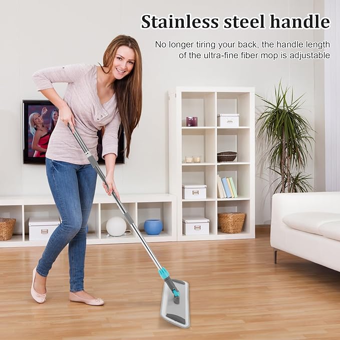 Microfiber Mop Floor Cleaning Mop Flat Mop with Stainless Steel Handle 4 Reusable Washable Mop Pads for Hardwood Laminate Tile Floor Cleaning