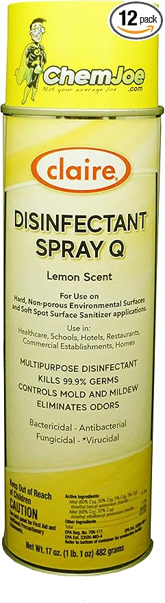 Claire C-081 15.5 Oz. Lemon Scent Disinfectant Spray for Health Care Use Aerosol Can (Case of 12)