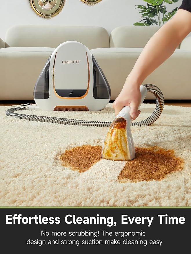 uwant Portable Carpet &amp Upholstery Cleaner Machine 15Kpa Powerful Suction Small Handheld Cleaner Carpet Shampooer for Rug Couch Furniture Pet Stains Car Auto Detailer B100 White and Orang