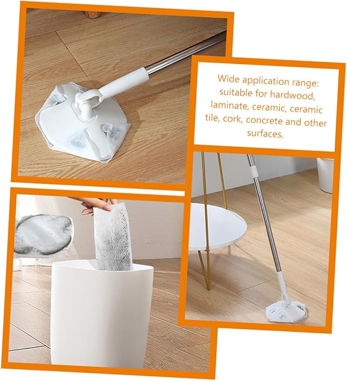 Retractable Dust Mop with Long Handle Triangle Electrostatic Cleaning Mop Head White Household Floor Cleaning Tool for Convenient Dust Removal and Easy Use