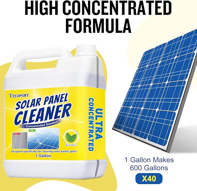 Teexpert Solar Panel Cleaner (1Gallon Makes 600 Gallons) Ultra Concentrated Glass &amp Solar Panel Cleaning Pro Quick Dry Streak-Free Remove Dirt Dust Droppings Fingerprints Oils &amp Water Sp