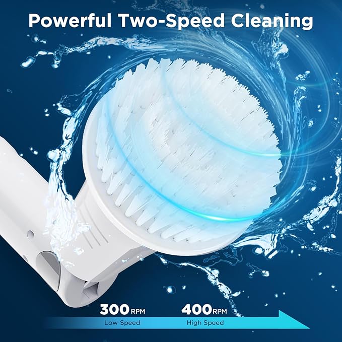 Electric Spin Scrubber Bathroom Cleaner Power Shower Cleaning Brush with Extendable Handle &amp 4 Brush Heads Shower Scrubber for Bathtub Tile Grout Kitchen Window and Floor