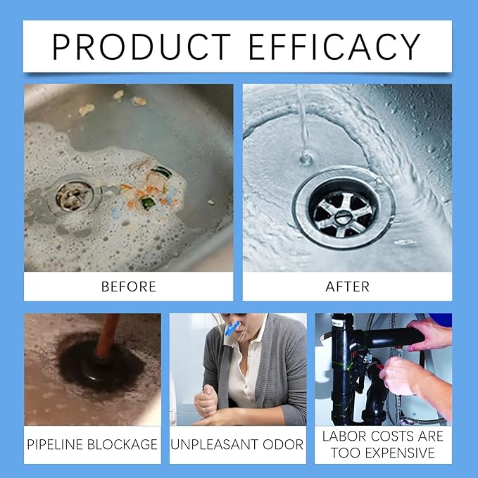 Kitchen Drain Unclogger - Dissolves Hair Grease &amp Grime Eliminates Odors Restores Drain Flow Instantly(3PCS)